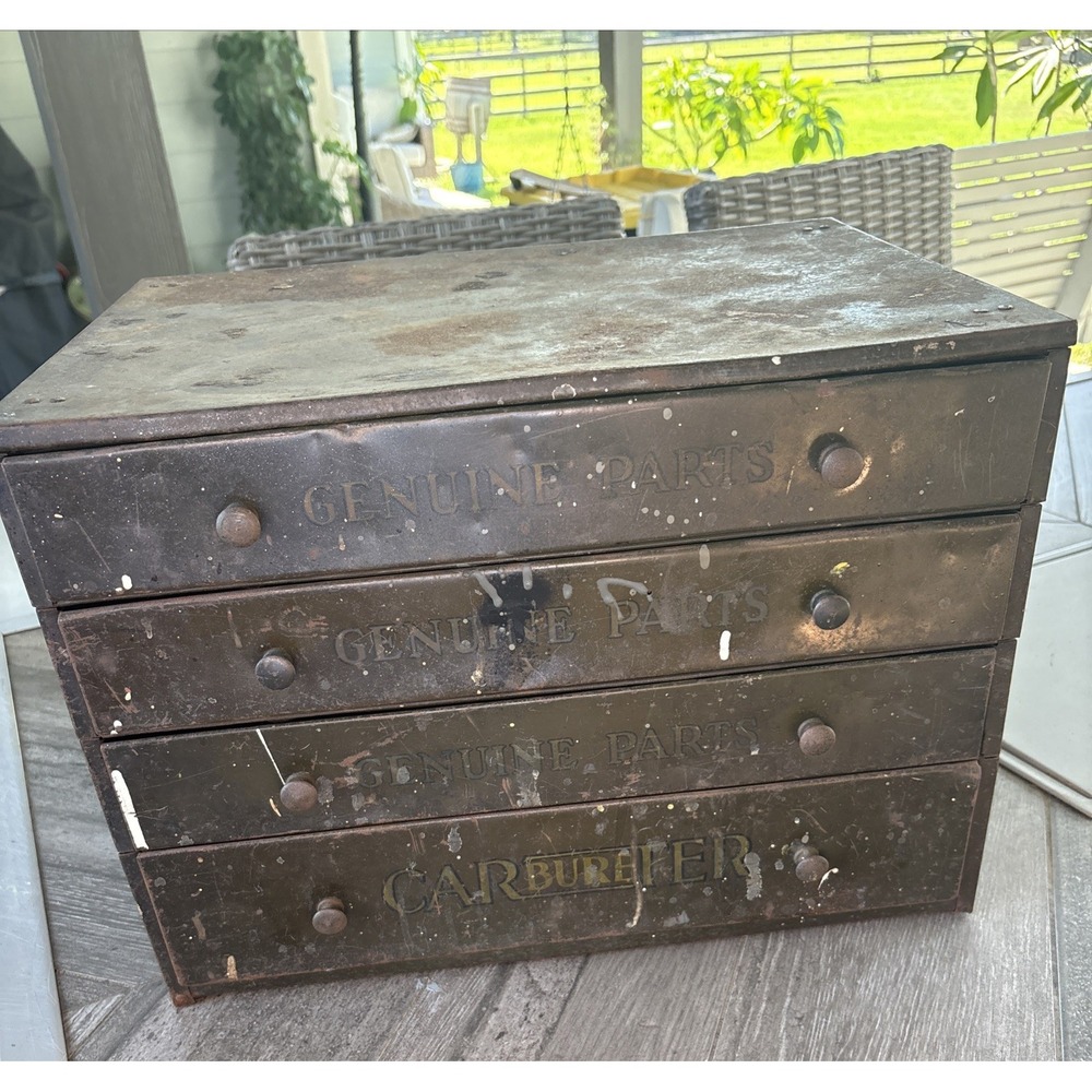 Vintage Carter Carburetor Genuine Parts Bin 4 drawer Cabinet 1920-30s